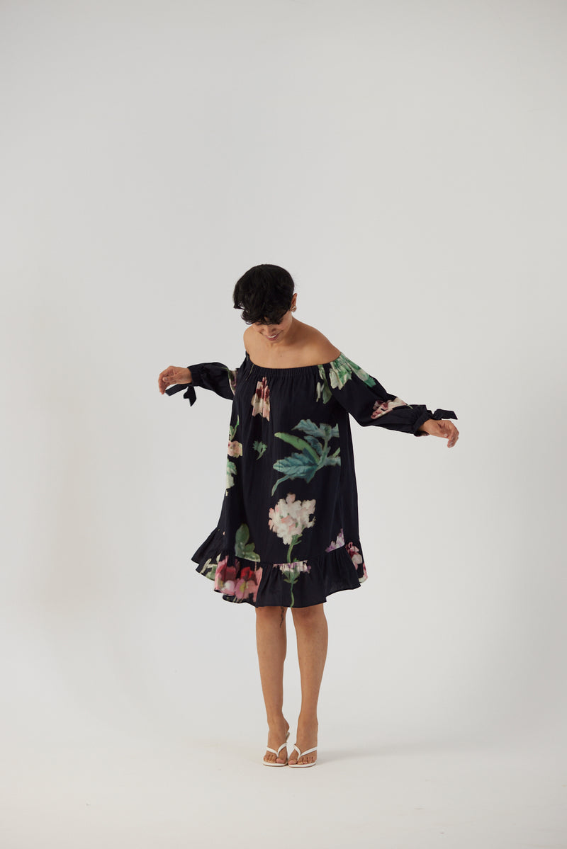 New Season Fall 23/Summer 24-Dress Cotton Satin Off-Shoulder Juliet Black-YAMBB25-Fashion Edit Yam - Shop Cult Modern