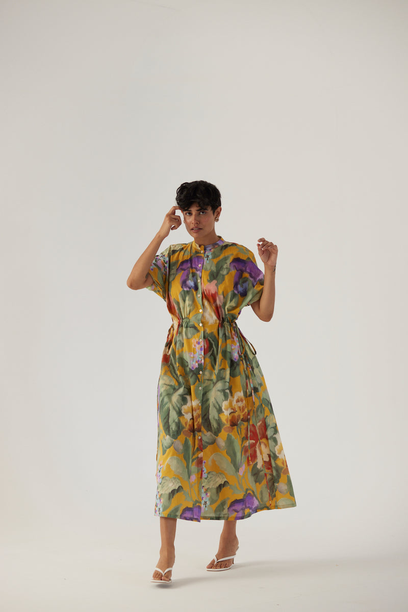 New Season Fall 23/Summer 24-Dress Cotton Allora Side Tie-Up Yellow-YAMBB34-Fashion Edit Yam - Shop Cult Modern