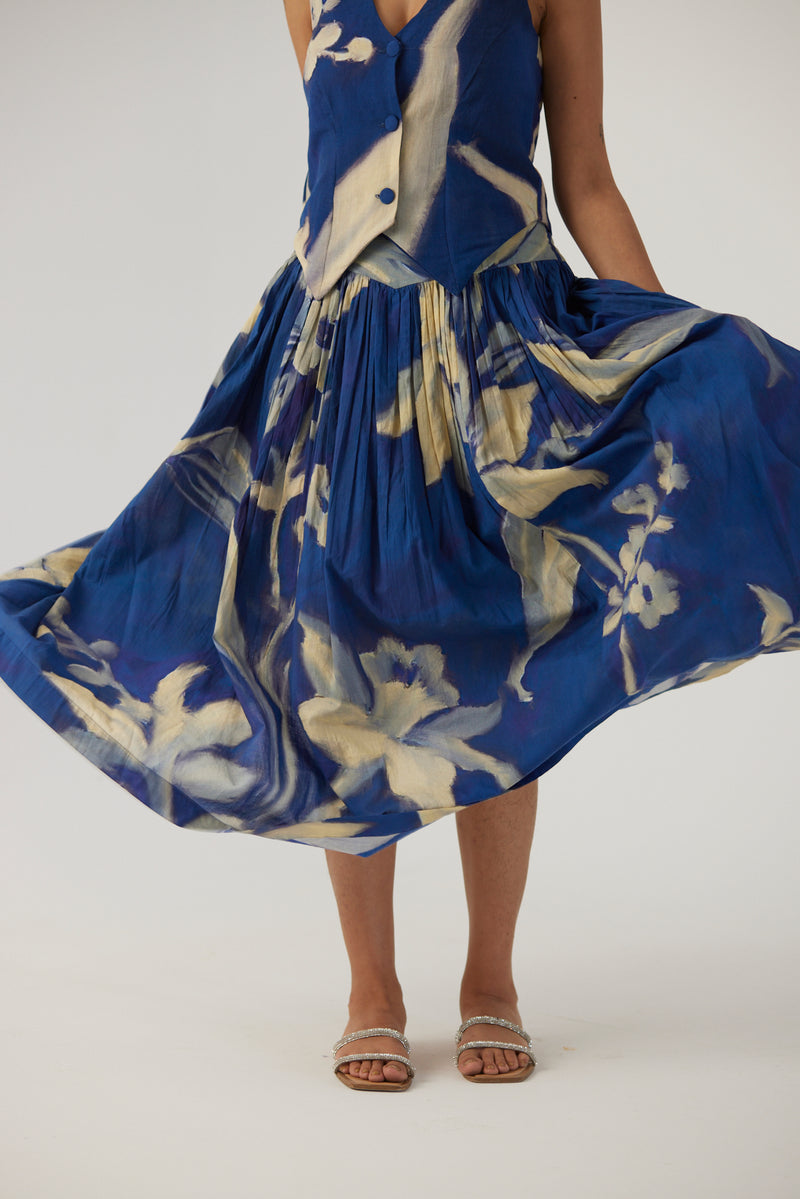 New Season Fall 23/Summer 24-Jacket Set Linen/Cotton Skirt Chicory Blue-YAMBB18-Fashion Edit Yam - Shop Cult Modern