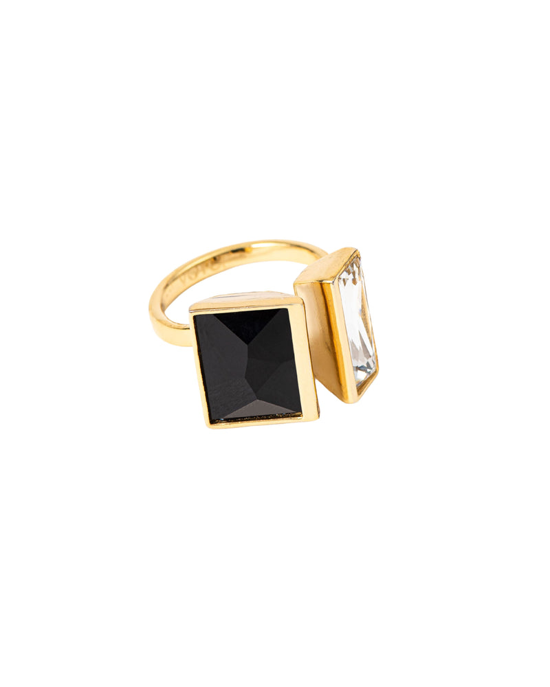 Fashion Jewelry-18k Gold Plated-Ring-Stellar Crystal-Black & White-VOYCE1016-Fashion Edit Voyce - Shop Cult Modern