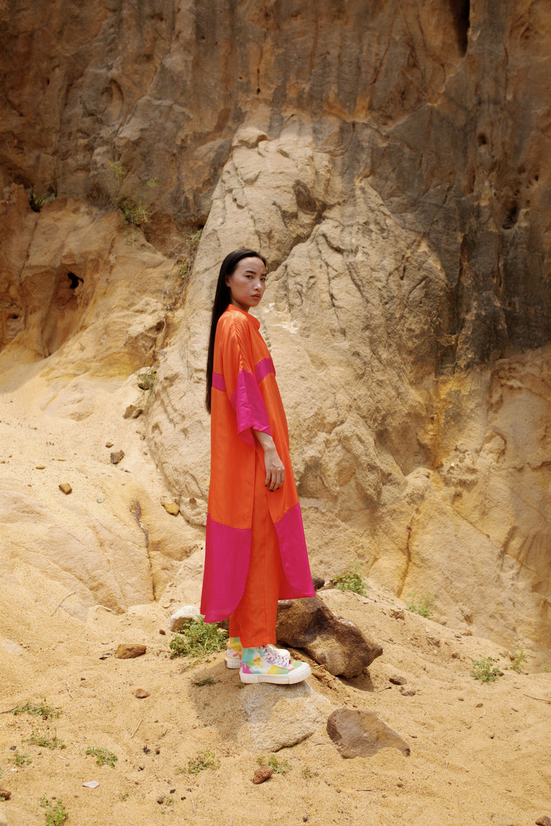 Summer Co-Ord Pyjama Set of 2-Silk-Emerald Green-Orange-Fuchsia-Priti Itu 30-Fashion Edit Maya Vana-Ituvana - Shop Cult Modern