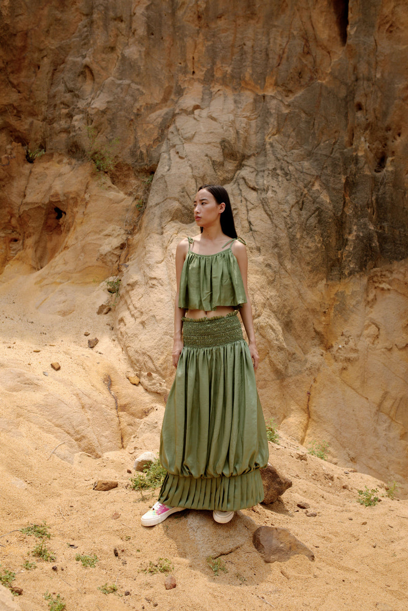 Summer Co-Ord Skirt Crop-top Set of 2-Silk-Fuchsia-Black-Moss Green-Laya Itu 35-Fashion Edit Maya Vana-Ituvana - Shop Cult Modern