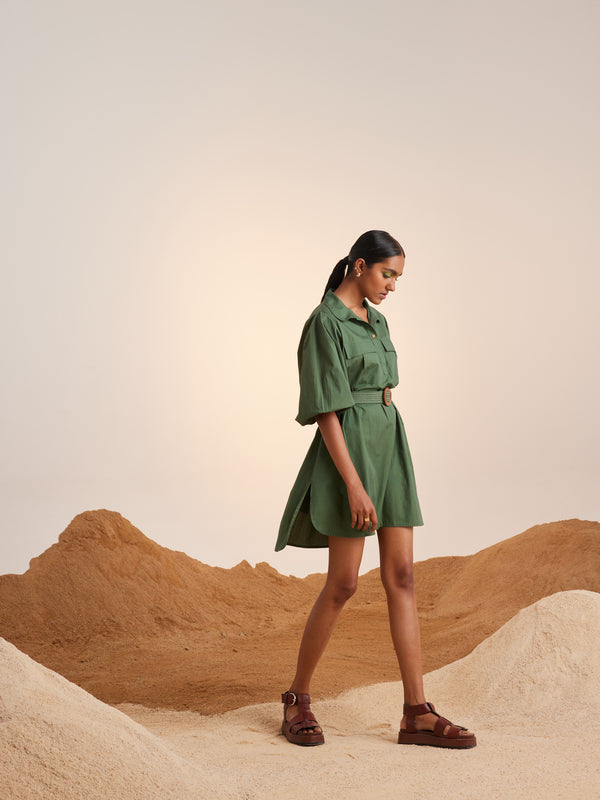 Summer Dress Short Belted-Fern-Cotton Ss23-Bsd-Fern-Cord - Shop Cult Modern