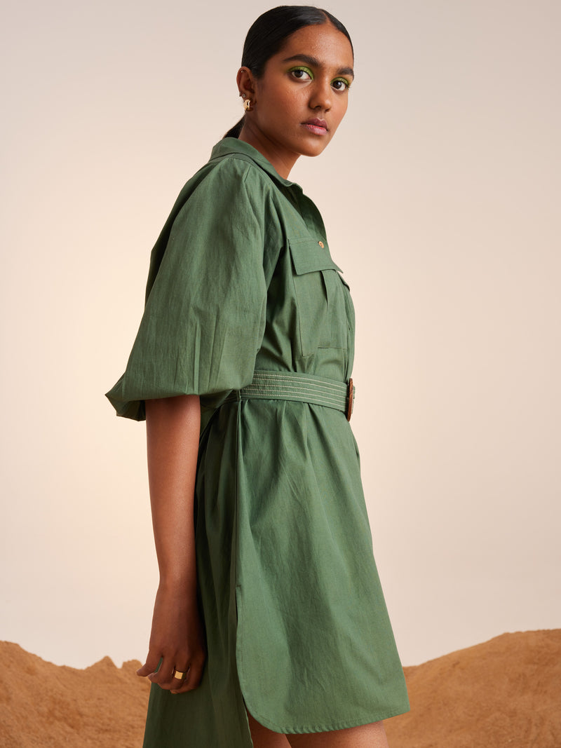 Summer Dress Short Belted-Fern-Cotton Ss23-Bsd-Fern-Cord - Shop Cult Modern