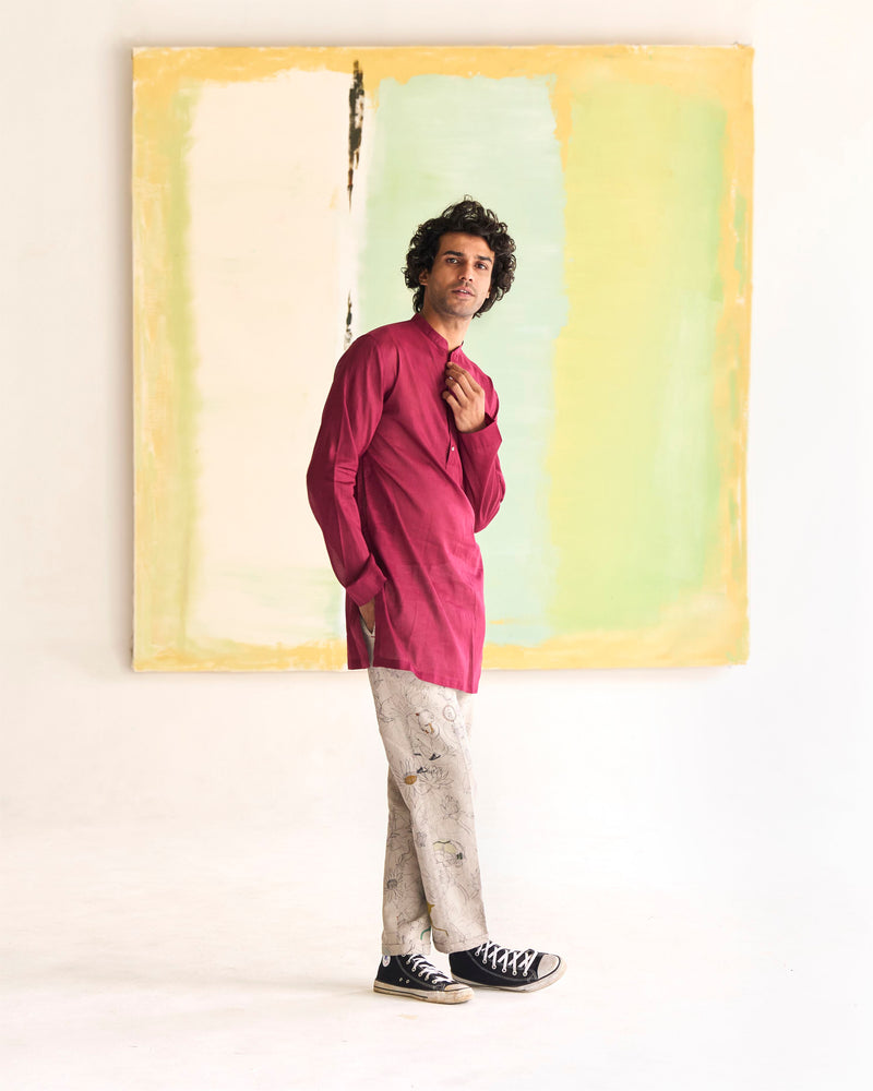 Summer Tunic Kurta Chhote Miyan Linen Voile Wine K202VL112 SuketDhir - Shop Cult Modern