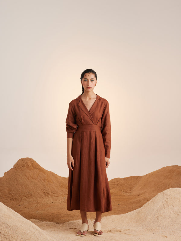 Summer Dress 60'S-Rust Solid Color-Linen-Ss23-60S-Rst-Cord - Shop Cult Modern