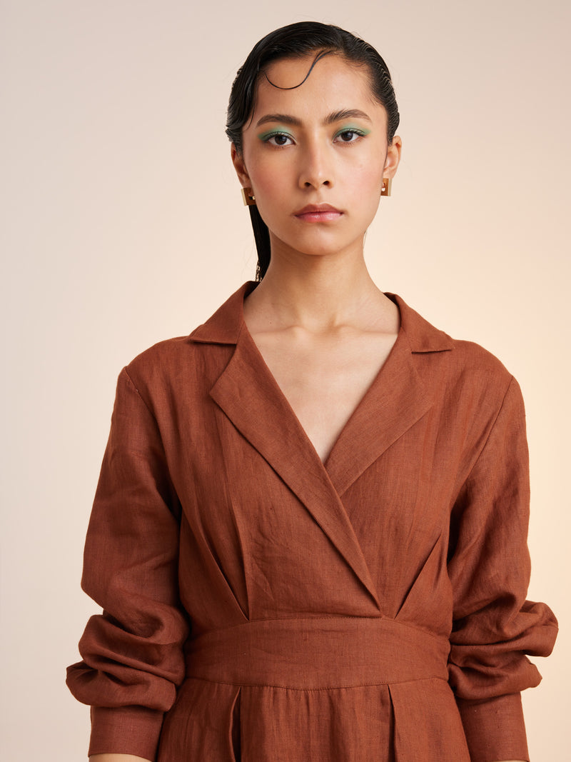 rust coloured linen dress Margo terracotta linen dress - linen dress - Fall linen dress
