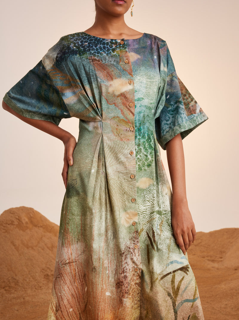 Summer Dress Long Pintucked-Underwater-Cotton Satin Ss23-Pld-Unw-Cord - Shop Cult Modern