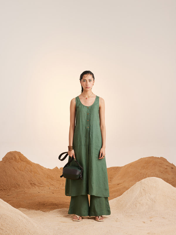 Summer Co-Ord Set Front Slit-Green -Linen-Ss23-Fslit-Grn-Cord - Shop Cult Modern