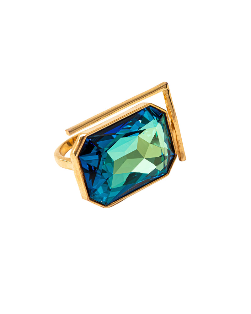 Fashion Jewelry-18k Gold Plated-Cocktail Ring-Radiance Crystal-Blue-VOYCE1010-M-Fashion Edit Voyce - Shop Cult Modern