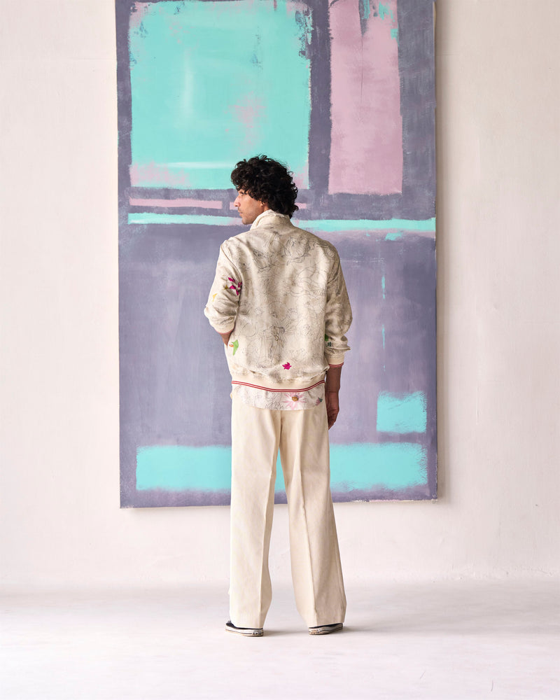 Summer Jacket Bomber Fresco Janbaaz Silk Damask White OW301SJ534 SuketDhir - Shop Cult Modern