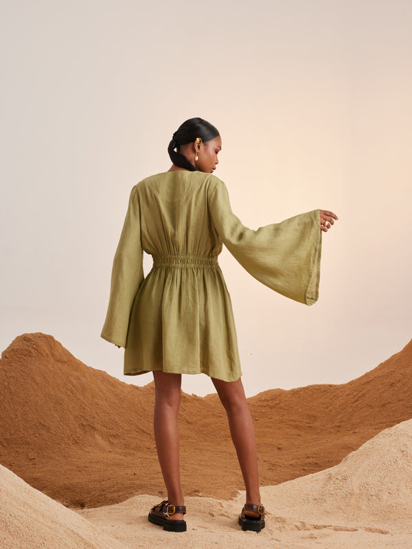 Summer Dress Bell Sleeves-Macha-Linen-Ss23-Bsd-Mch-Cord - Shop Cult Modern