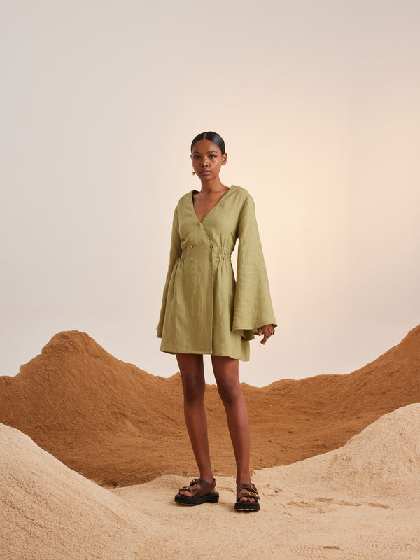 Summer Dress Bell Sleeves-Macha-Linen-Ss23-Bsd-Mch-Cord - Shop Cult Modern