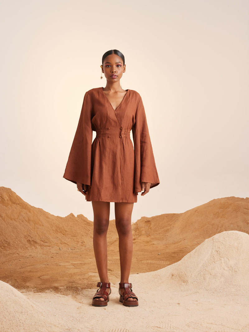 Rust best sale linen dress