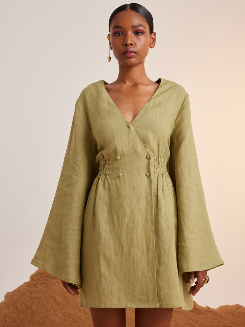 Summer Dress Bell Sleeves-Macha-Linen-Ss25-Bsd-Mch-Cord - Shop Cult Modern