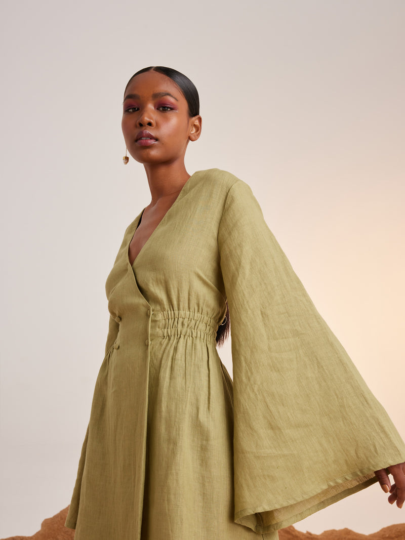 Summer Dress Bell Sleeves-Macha-Linen-Ss25-Bsd-Mch-Cord - Shop Cult Modern