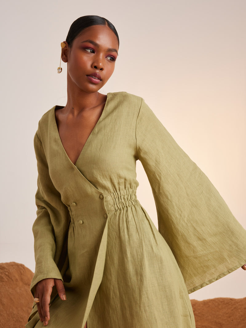 Summer Dress Bell Sleeves-Macha-Linen-Ss25-Bsd-Mch-Cord - Shop Cult Modern