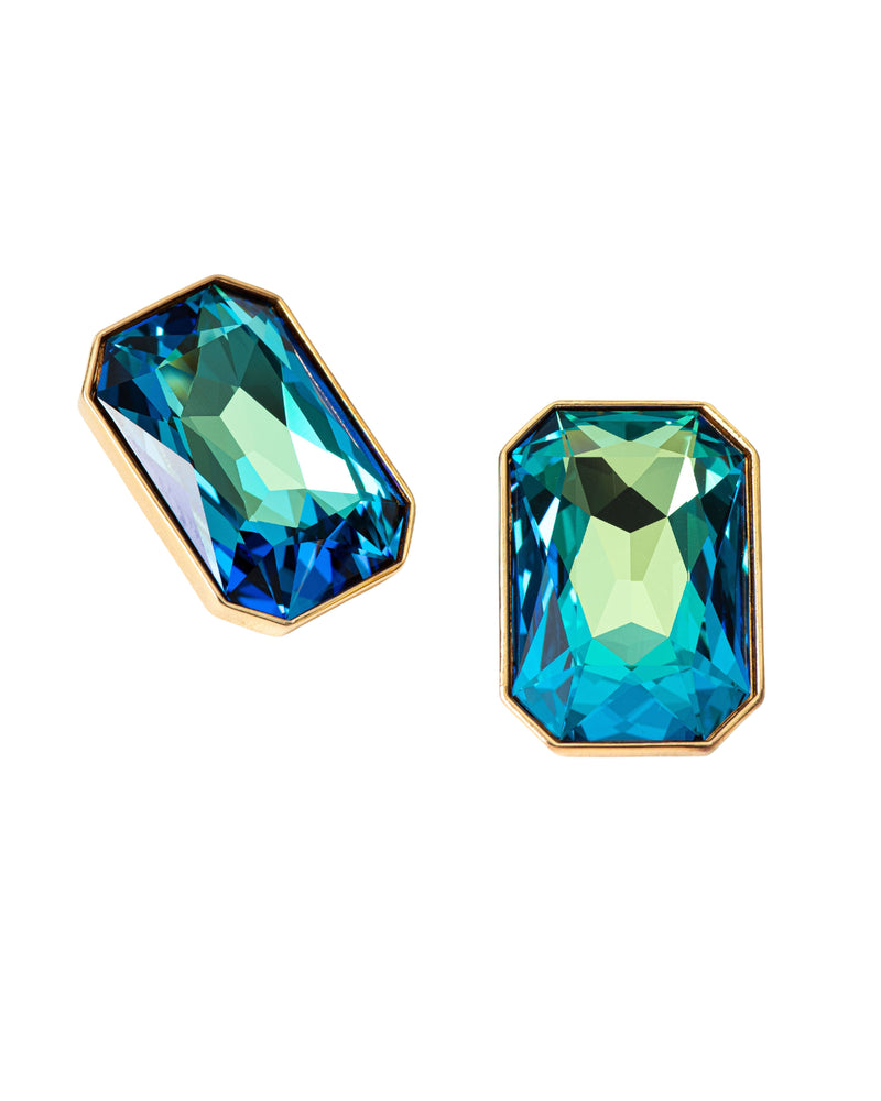 Fashion Jewelry-18k Gold Plated-Earring-Radiance Crystal Cocktail-Peacock Blue-VOYCE1052-Fashion Edit Voyce - Shop Cult Modern