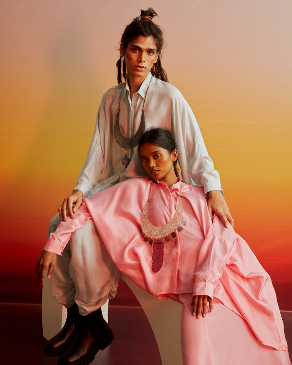 Summer Co-Ord Skirt Dhoti Set-Silk-Kila-48-Tan-Skyblue-lime-pink-Fashion Edit Ajna Vana-Ituvana - Shop Cult Modern