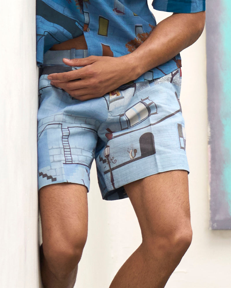 Summer Shorts Short Animal Linen Blue P114LI405 SuketDhir - Shop Cult Modern