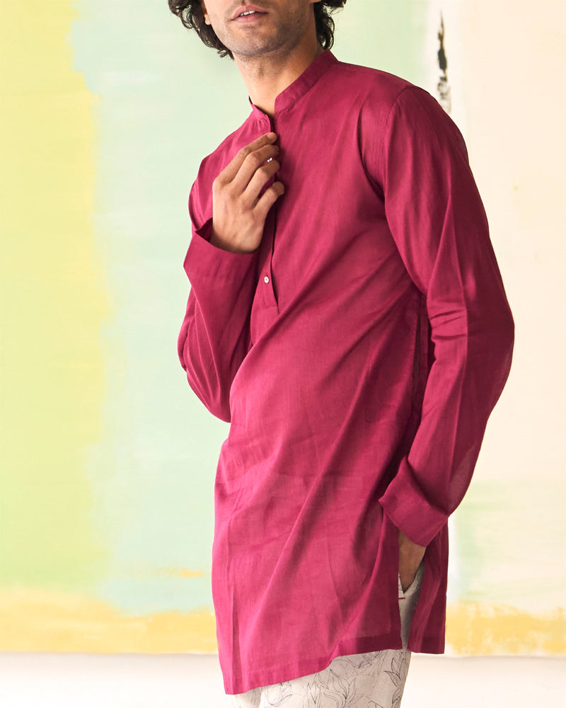 Summer Tunic Kurta Chhote Miyan Linen Voile Wine K202VL112 SuketDhir - Shop Cult Modern