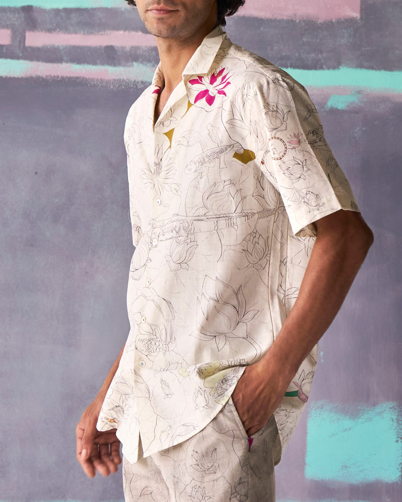 Summer Bush Shirt Fresco Cotton Linen White S413CL534 SuketDhir - Shop Cult Modern