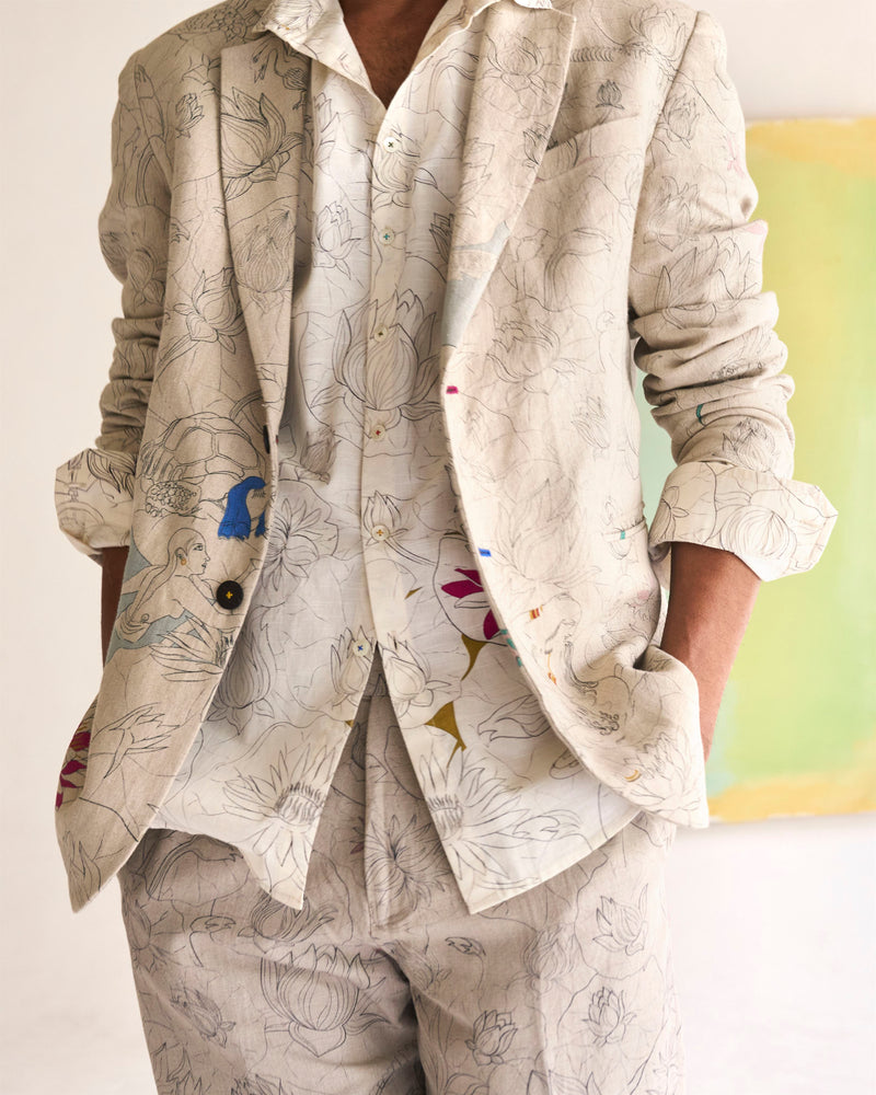 Summer Blazer Jacket Fresco Rana Linen White OW306LI534 SuketDhir - Shop Cult Modern