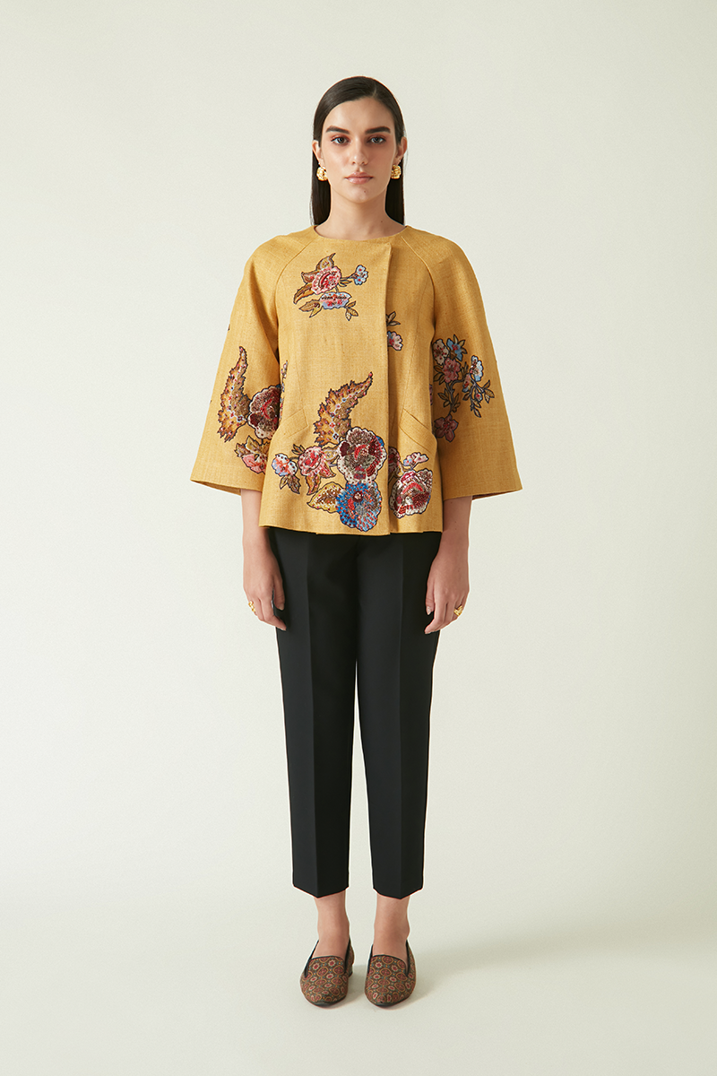 Summer Jacket Linen Embroidered-Fashion Edit Java 03A-7JV-14-Payal Pratap - Shop Cult Modern