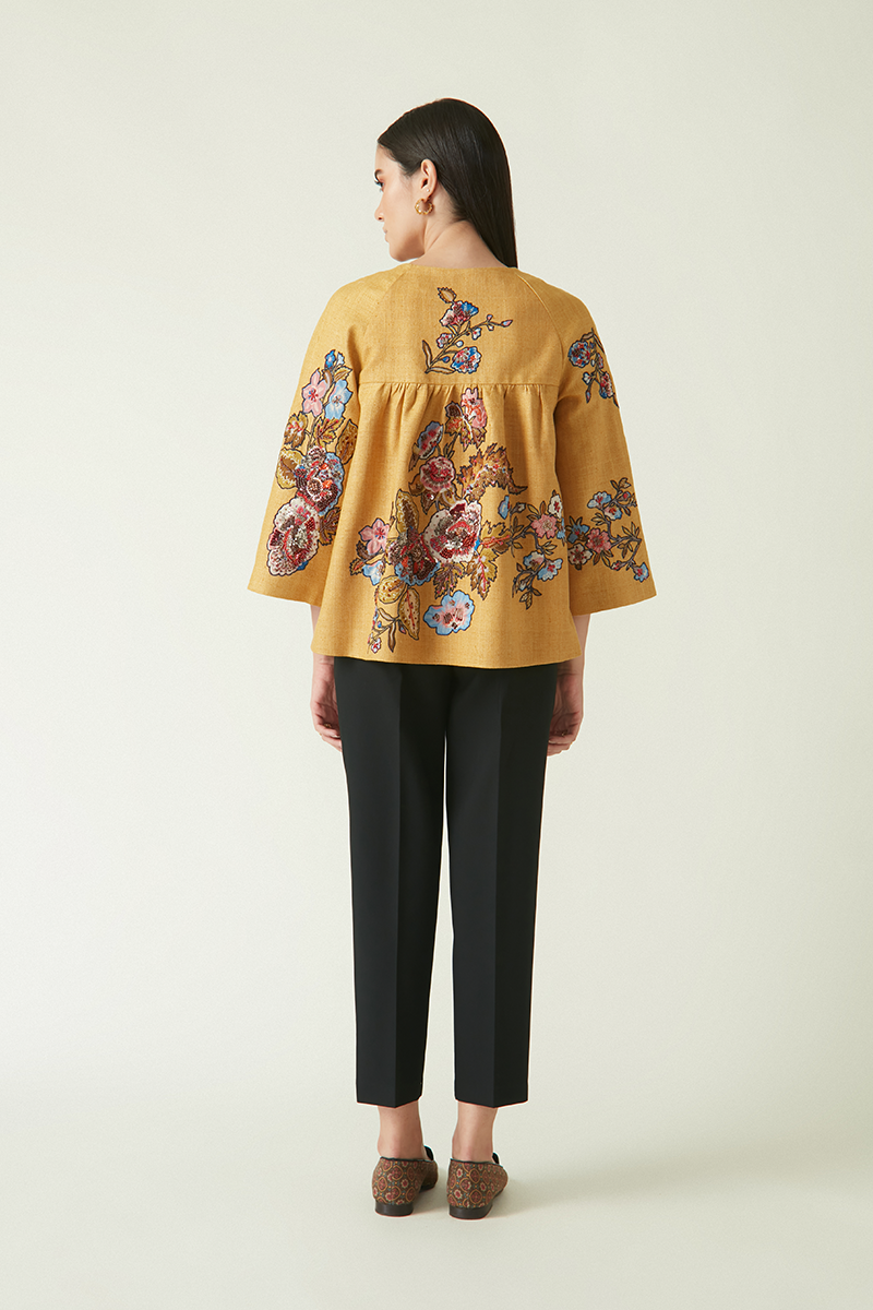 Summer Jacket Linen Embroidered-Fashion Edit Java 03A-7JV-14-Payal Pratap - Shop Cult Modern