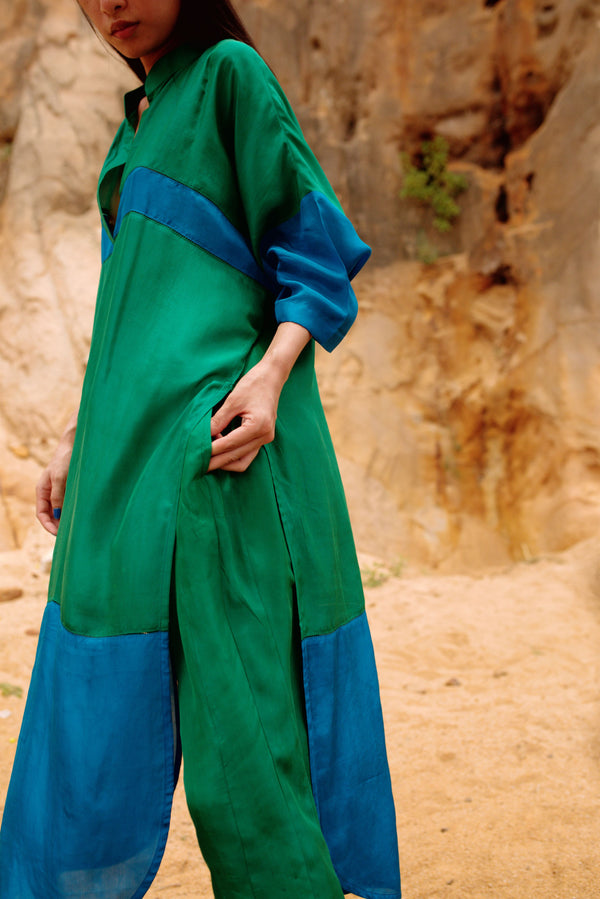 Summer Co-Ord Pyjama Set of 2-Silk-Emerald Green-Orange-Fuchsia-Priti Itu 30-Fashion Edit Maya Vana-Ituvana - Shop Cult Modern