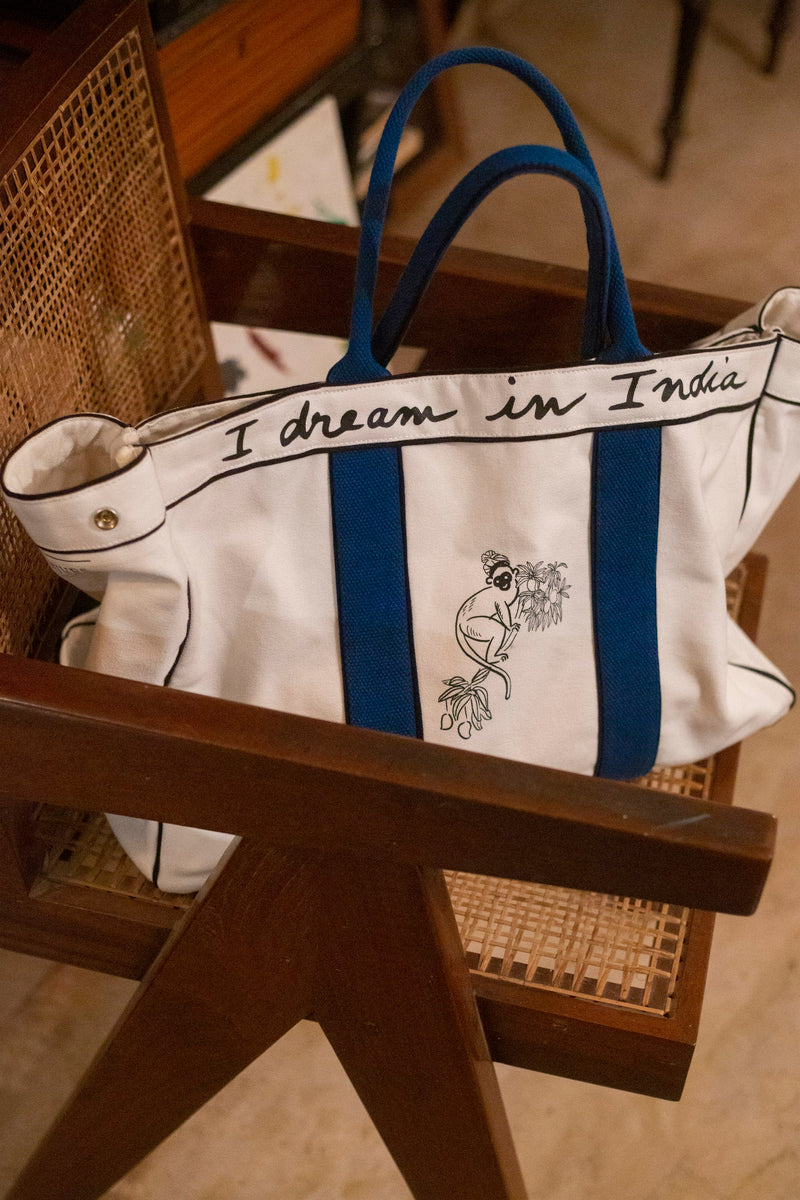 Accessory Bag Tote India Cotton Canvas Blue White AcToBl Fashion Edit Home Lifestyle Artchivesindia - Shop Cult Modern