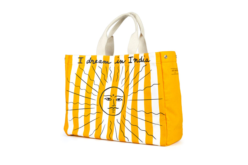 Accessory Bag Tote Cotton Canvas Bombay Yellow White AcToSun Fashion Edit Home Lifestyle Artchivesindia - Shop Cult Modern