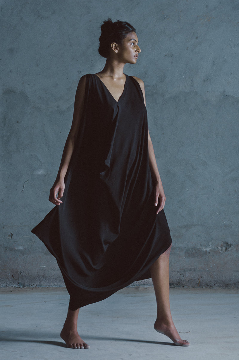 Summer Dress Drape Moss Crepe Nude Black Avasa-Fashion Edit Samcara Vana-Ituvana-13 - Shop Cult Modern