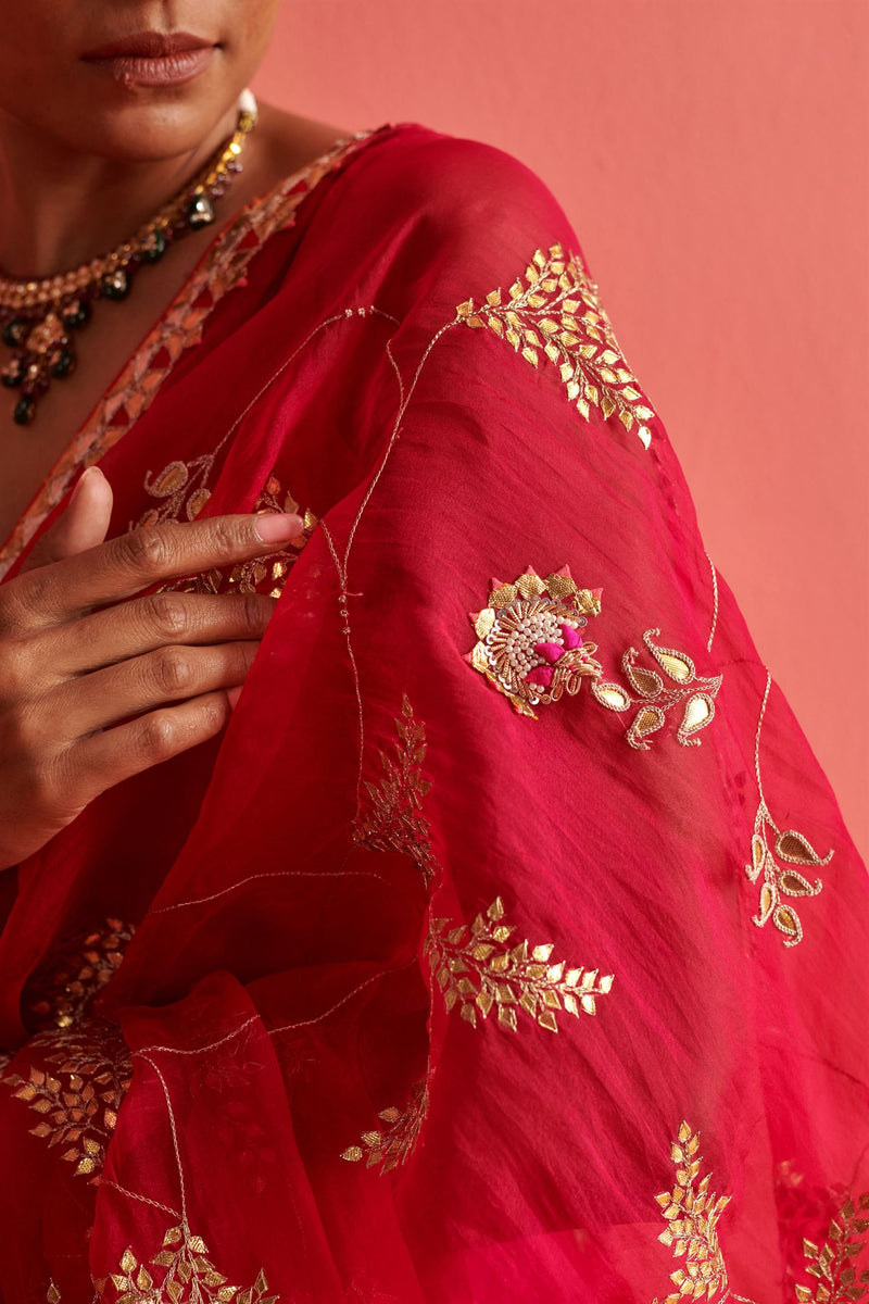 New Season Festive 2024-Saree-Organza/Mashru Silk 3pcs Rani-Red ombrÃ©-AS102-Fashion Wedding Edit Aarti Sethia - Shop Cult Modern