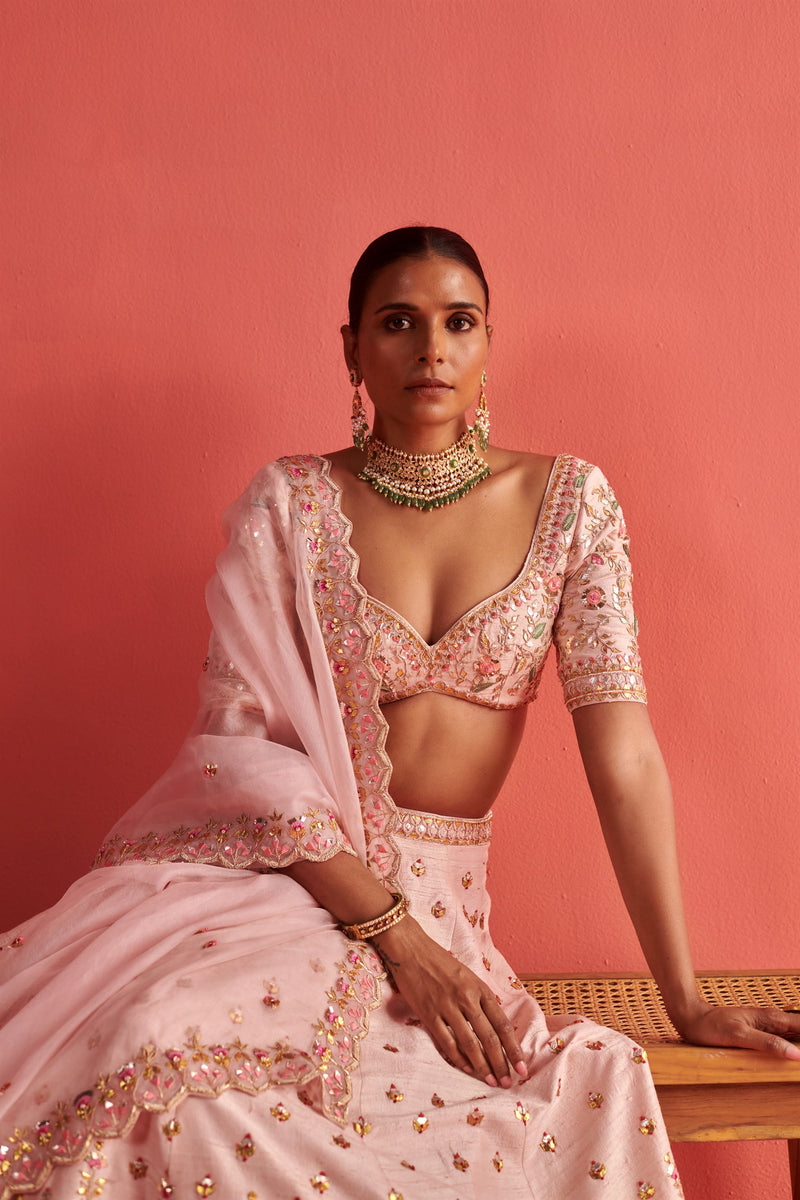New Season Festive 2024-Dupatta-Organza Powder Pink-AS119-Fashion Wedding Edit Aarti Sethia - Shop Cult Modern