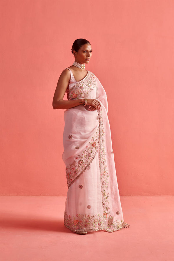 New Season Festive 2024-Saree-Organza/Mashru Silk 3pcs Powder Pink-AS103-Fashion Wedding Edit Aarti Sethia - Shop Cult Modern