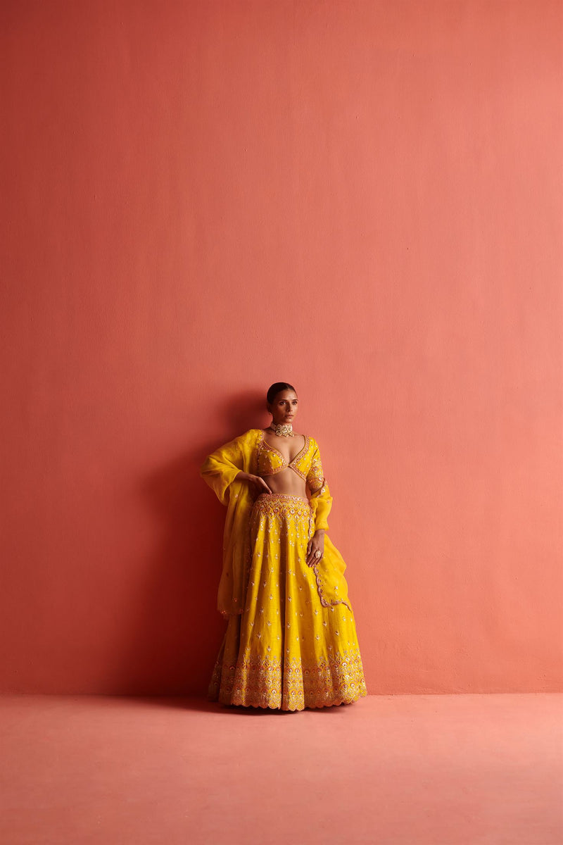 New Season Festive 2024-Coord Set-Raw Silk/Organza 3pcs Yellow-AS110-Fashion Wedding Edit Aarti Sethia - Shop Cult Modern