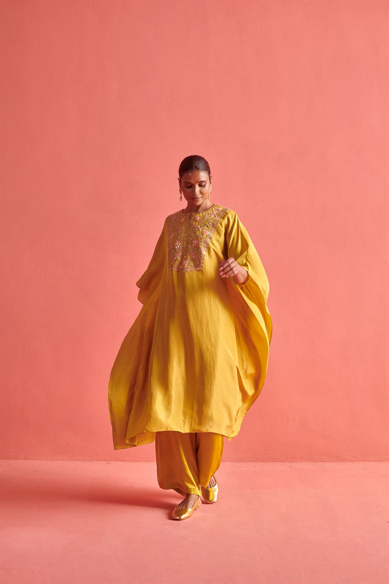 New Season Festive 2024-Coord Set-Kora Silk/Bemberge Satin 2pcs Mustard Yellow-AS116-Fashion Wedding Edit Aarti Sethia - Shop Cult Modern
