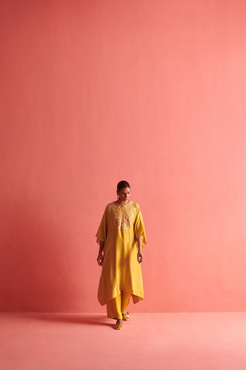 New Season Festive 2024-Coord Set-Kora Silk/Bemberge Satin 2pcs Mustard Yellow-AS116-Fashion Wedding Edit Aarti Sethia - Shop Cult Modern