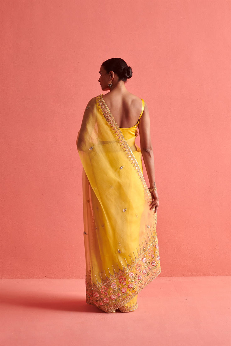 New Season Festive 2024-Saree-Organza/Mashru Silk 3pcs Yellow-AS104-Fashion Wedding Edit Aarti Sethia - Shop Cult Modern