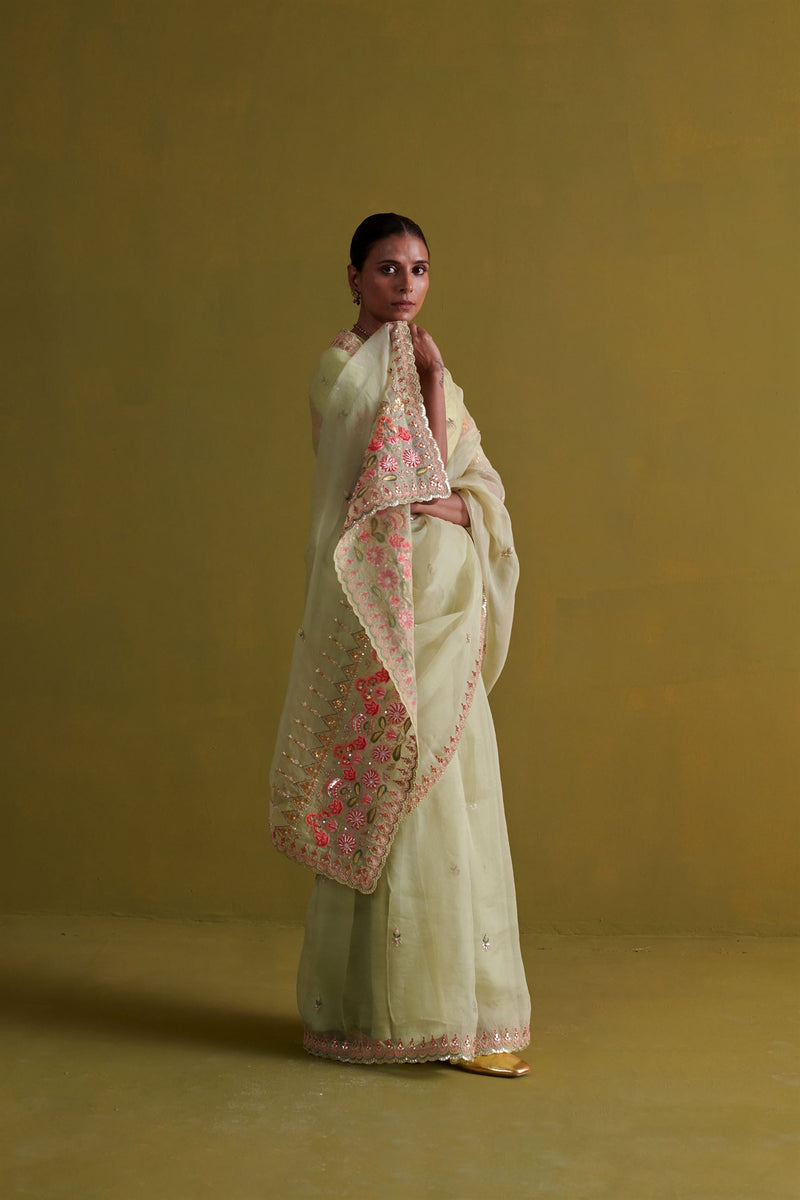 New Season Festive 2024-Saree-Organza/Raw Silk 3pcs Pista Green-AS106-Fashion Wedding Edit Aarti Sethia - Shop Cult Modern