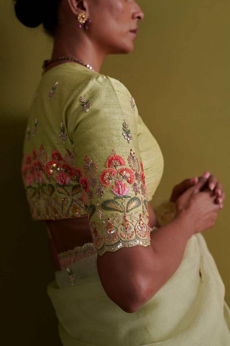 New Season Festive 2024-Blouse-Raw Silk Pista Green-AS122-Fashion Wedding Edit Aarti Sethia - Shop Cult Modern