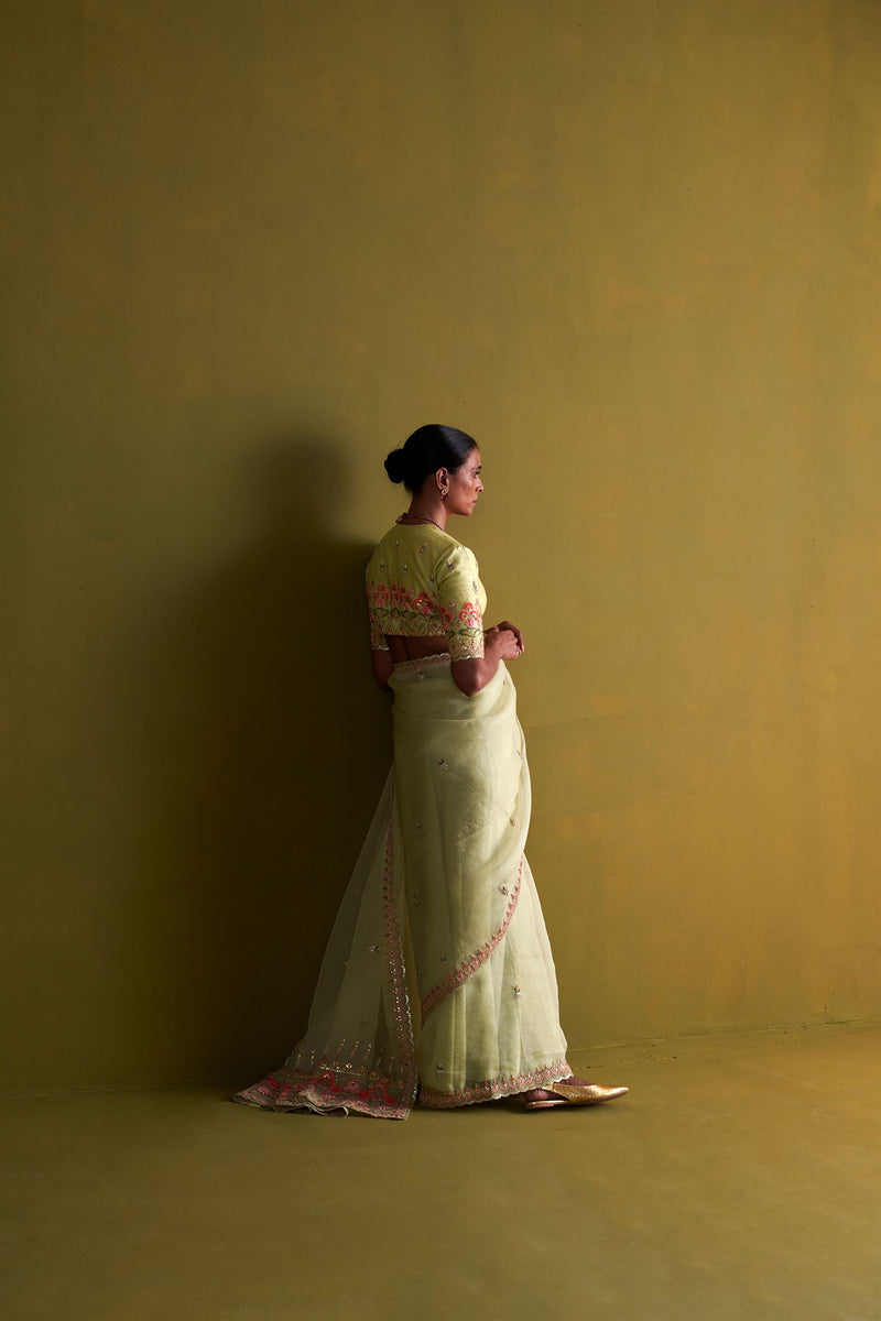 New Season Festive 2024-Saree-Organza/Raw Silk 3pcs Pista Green-AS106-Fashion Wedding Edit Aarti Sethia - Shop Cult Modern