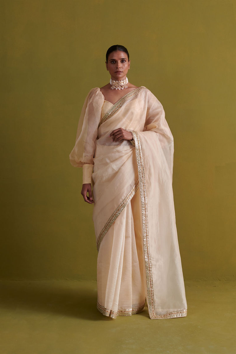 New Season Festive 2024-Saree-Organza/Raw Silk 3pcs Beige-AS107-Fashion Wedding Edit Aarti Sethia - Shop Cult Modern