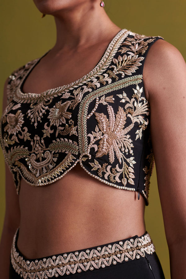 New Season Festive 2024-Bustier Top-Crepe Silk Black-AS121-Fashion Wedding Edit Aarti Sethia - Shop Cult Modern