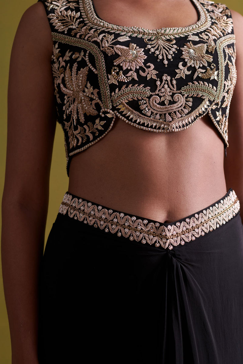 New Season Festive 2024-Bustier Top-Crepe Silk Black-AS121-Fashion Wedding Edit Aarti Sethia - Shop Cult Modern