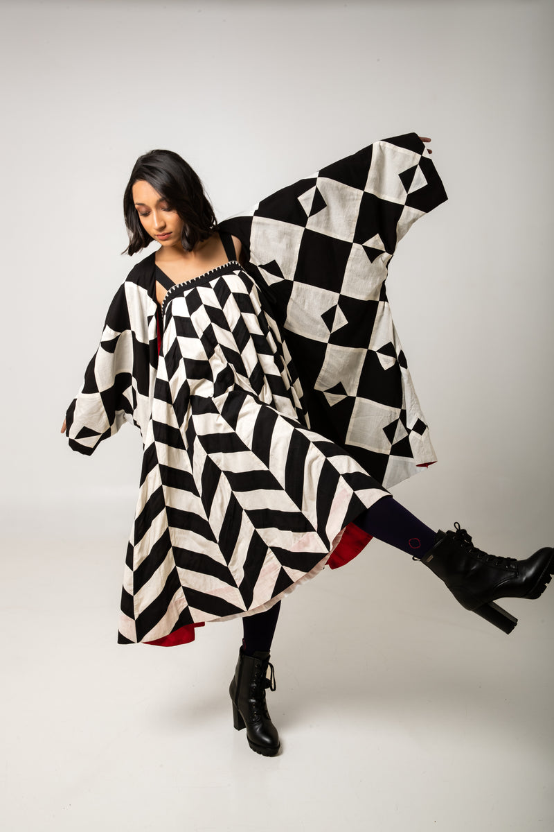 New Season Summer/Fall 2024-Dress Chevron Applique Cotton Para Black White -Ka-Sha - Fashion Edit Aseem - Shop Cult Modern