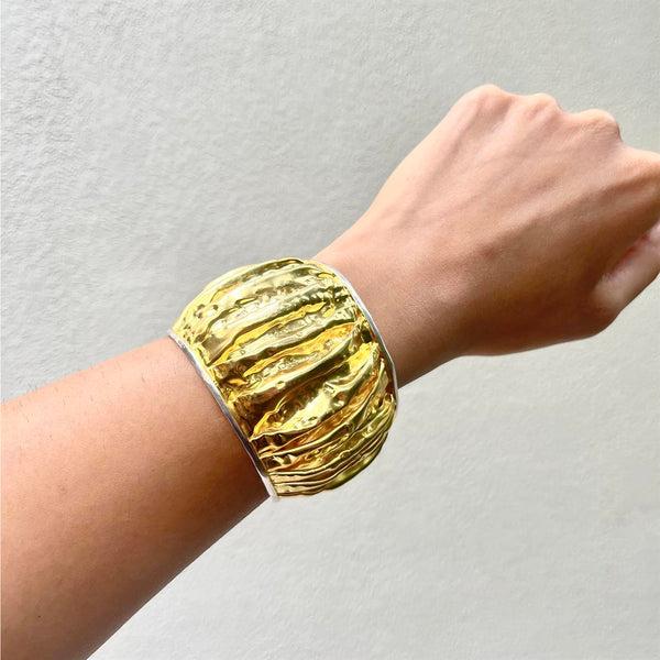 Demi Fine Jewelry-14k Gold Plated-Bangle-Scrunchie Handcuff In Gold Silver-B09/23-Fashion Edit Unbent - Shop Cult Modern