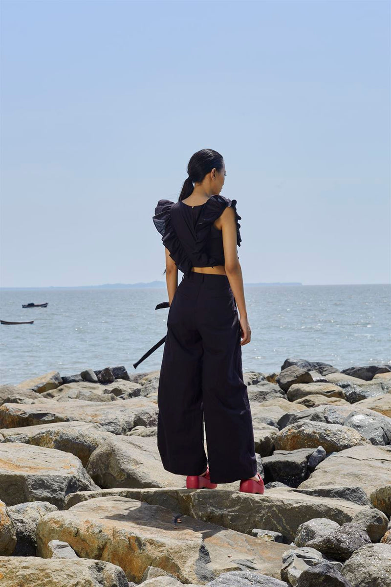 New Season Summer/Fall 23-Pants HighWaisted Cotton Black-MT H-Waist Trouser-NA Slub Black-Fashion Edit Mati - Shop Cult Modern