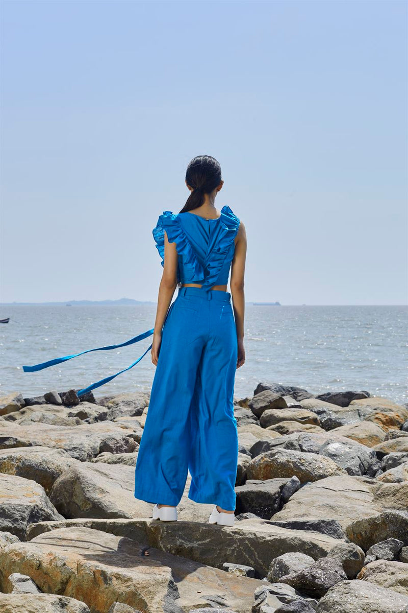 New Season Summer/Fall 24-Pants HighWaisted Cotton Blue-MT H-Waist Trouser-NA Slub Blue-Fashion Edit Mati - Shop Cult Modern